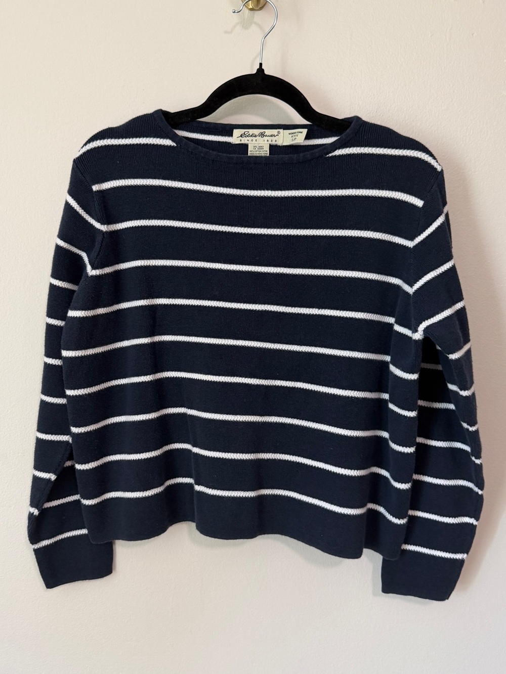 vintage eddie bauer navy/white stripe  pullover sweater - small p 100% cotton